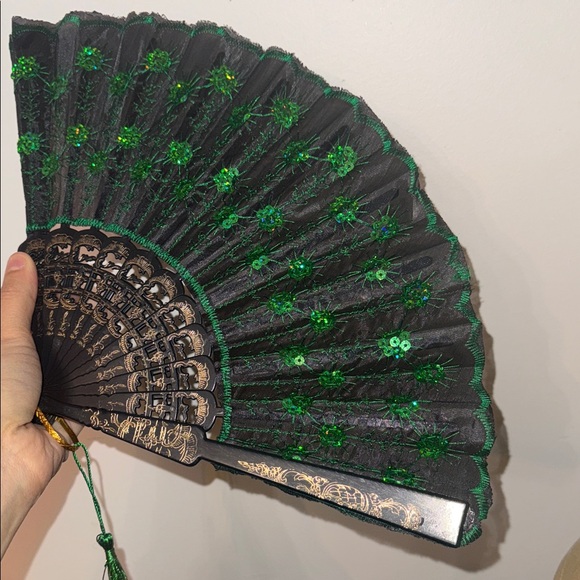 Elegant Green and Black Hand Fan - Picture 11 of 14